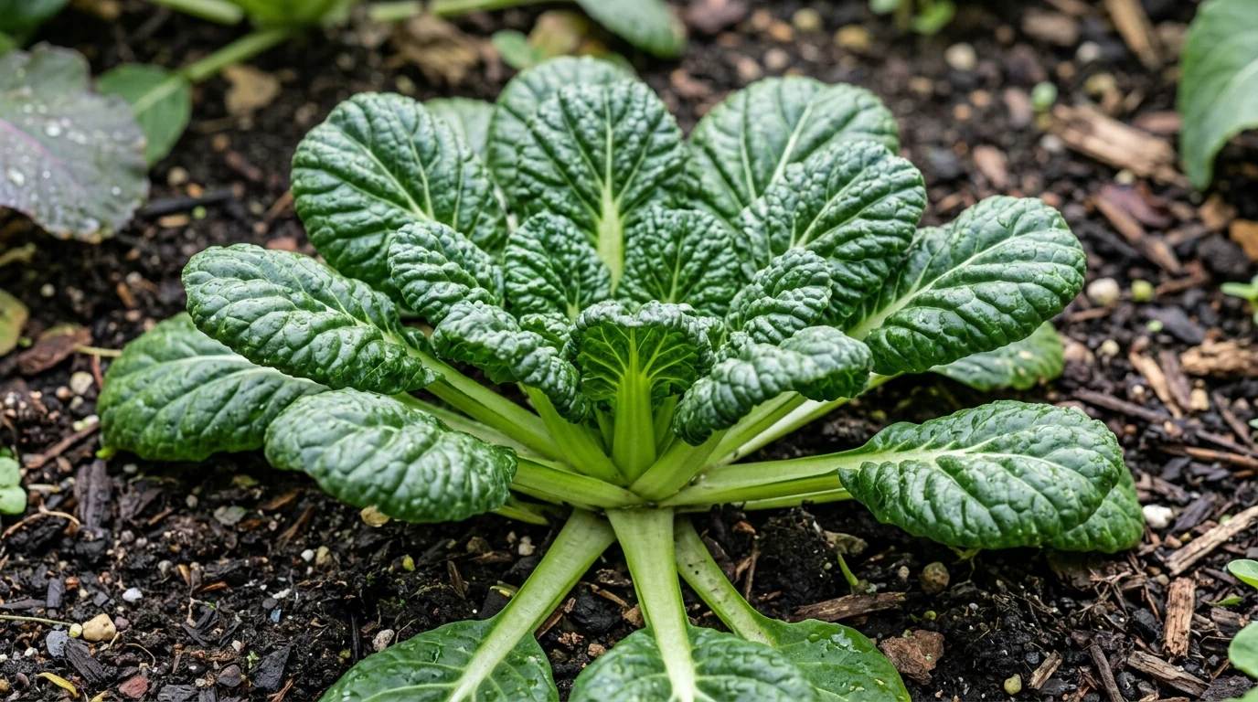 Close-up macro of Chijimisai rosette showing heavily savoyed crinkled dark green leaves and succulent pale stems