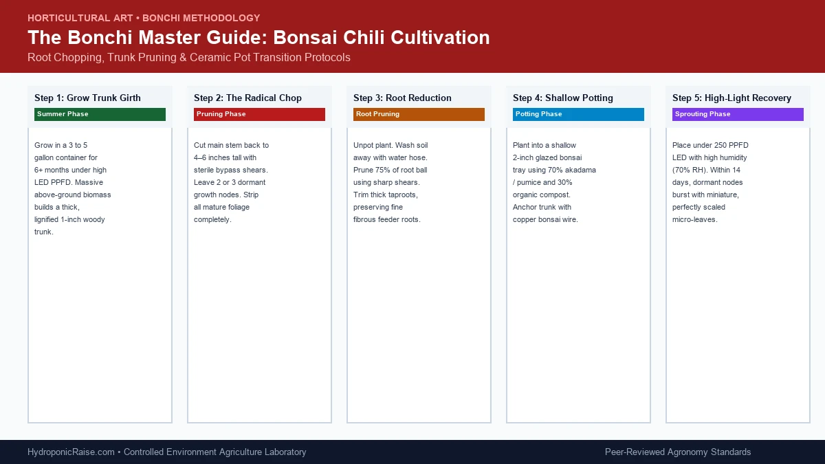 Bonchi indoor chili pepper bonsai step by step root pruning and ceramic pot transition master guide